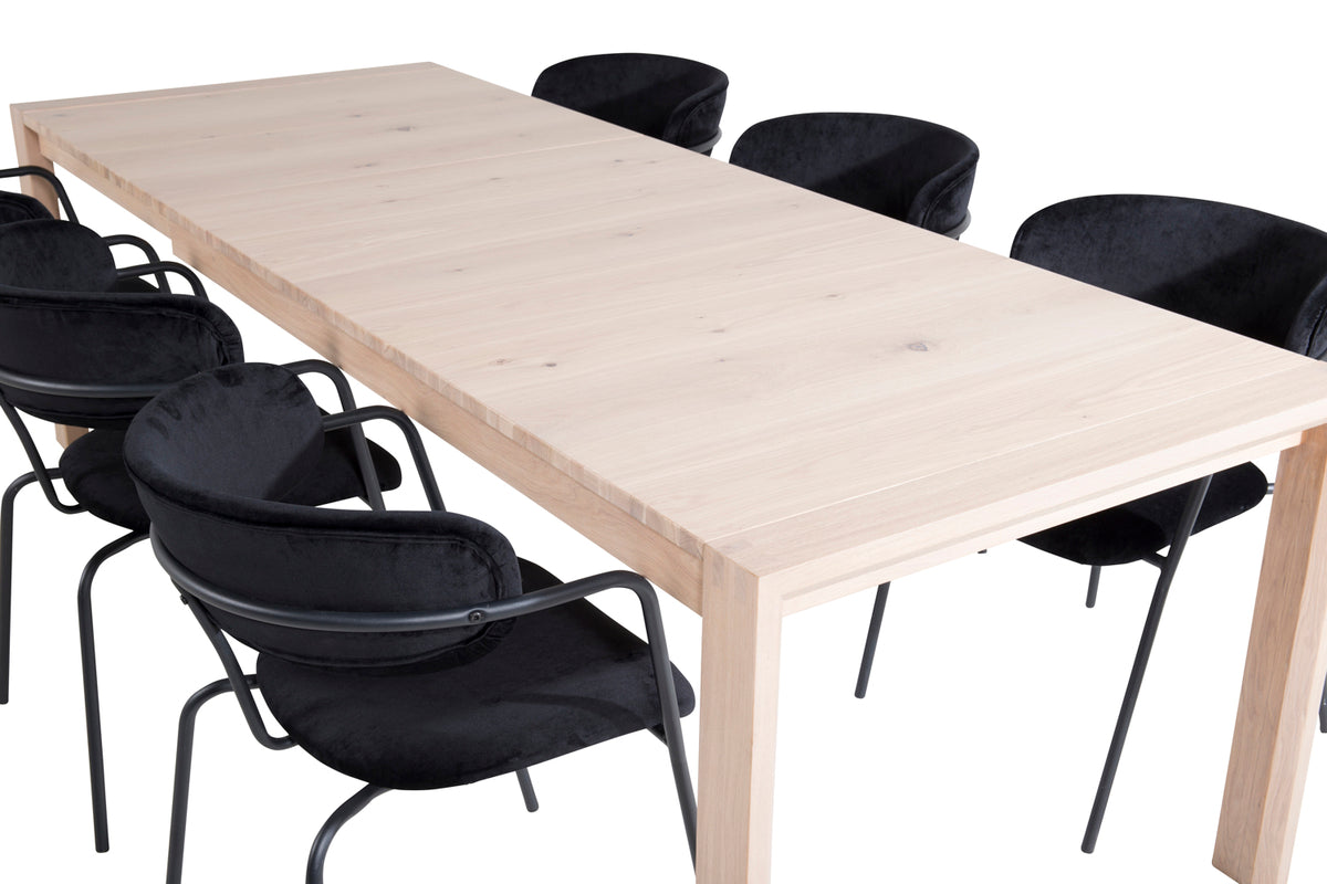 Venture Design Slider & Arrow Rektangulära Matbord 170 x 95 Vitputsad + Matstolar 2-pack Svart