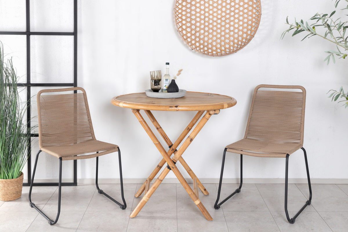 Venture Design Cane & Lindos Cafébord ⌀90 + Matstolar Brun