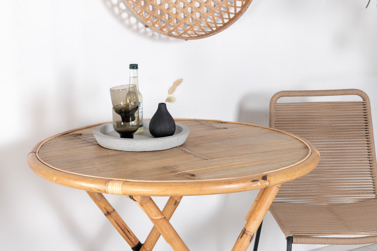 Venture Design Cane & Lindos Cafébord ⌀90 + Matstolar Brun
