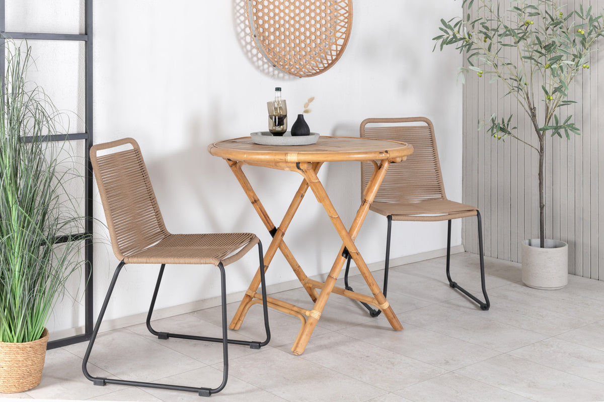 Venture Design Cane & Lindos Cafébord ⌀90 + Matstolar Brun