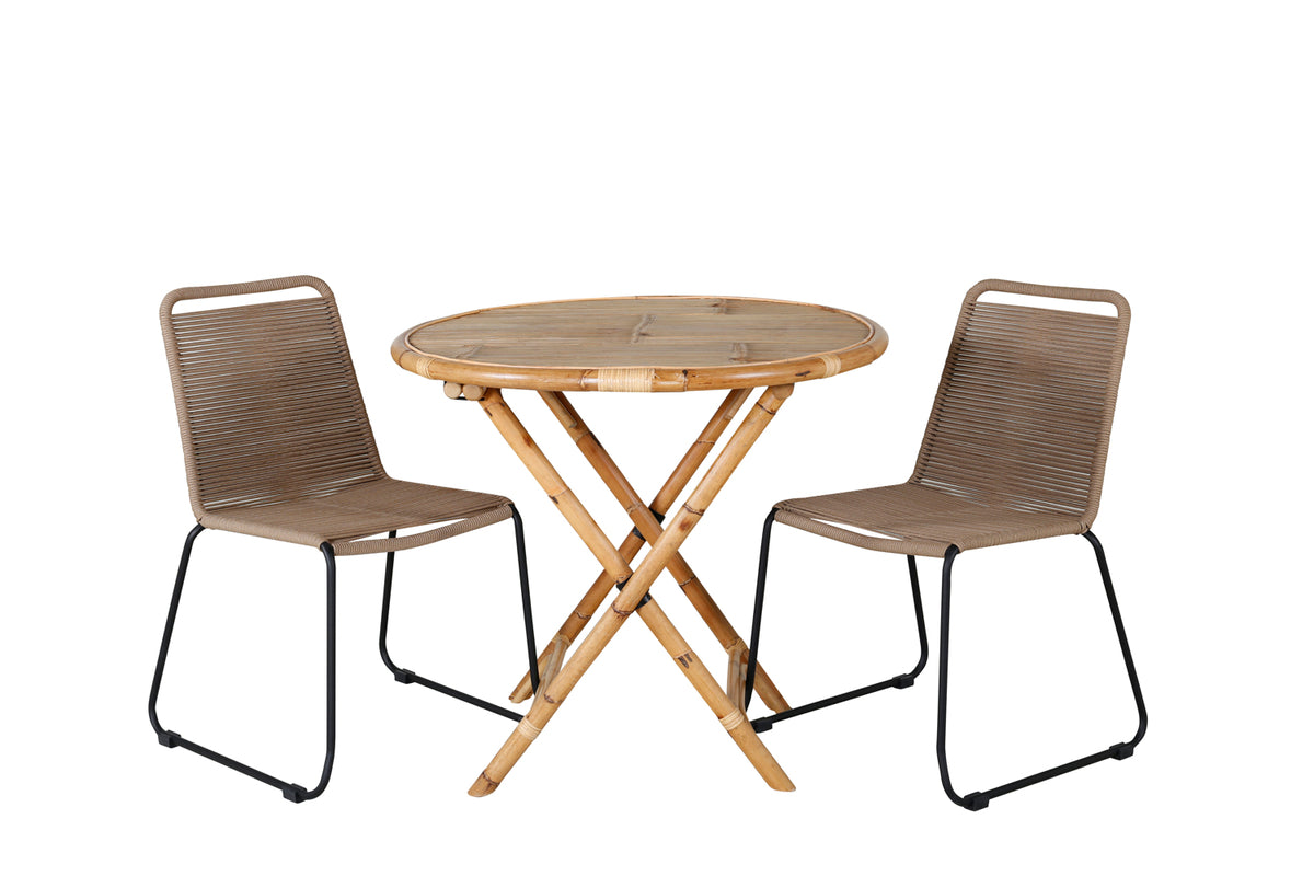 Venture Design Cane & Lindos Cafébord ⌀90 + Matstolar Brun