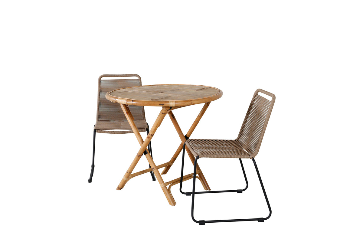 Venture Design Cane & Lindos Cafébord ⌀90 + Matstolar Brun