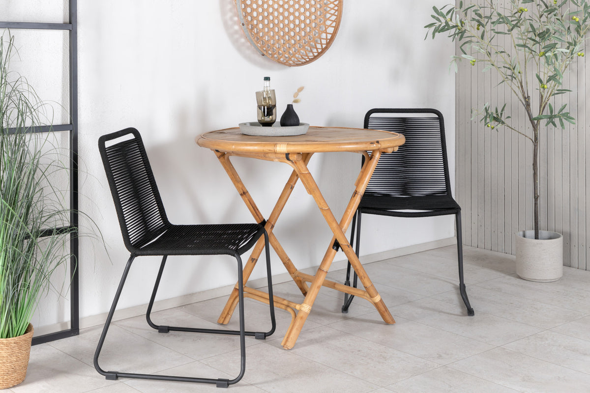 Venture Design Cane & Lindos Cafebord ⌀80 Natur + Matstolar 2-pack Svart