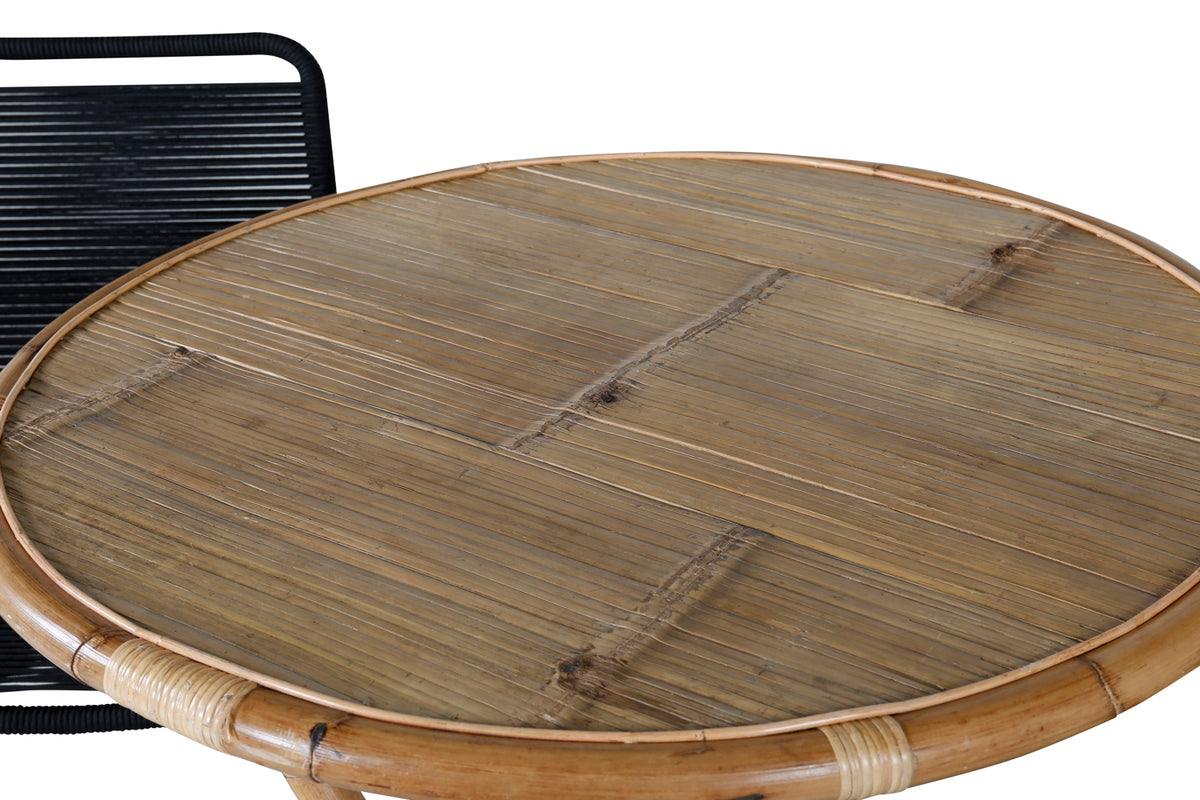 Venture Design Cane & Lindos Cafebord ⌀80 Natur + Matstolar 2-pack Svart
