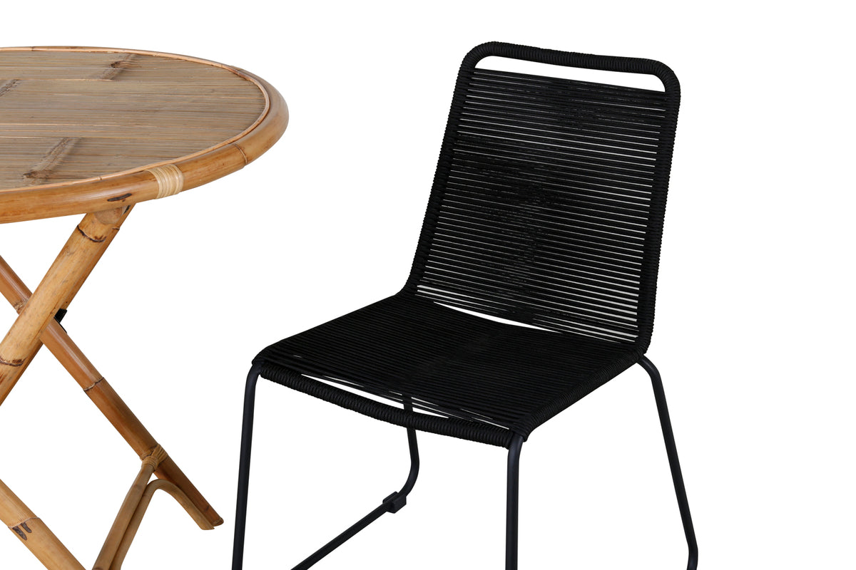 Venture Design Cane & Lindos Cafebord ⌀80 Natur + Matstolar 2-pack Svart