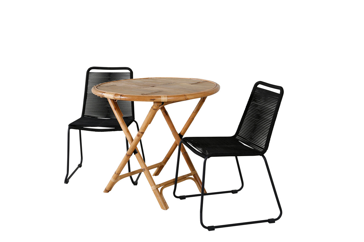 Venture Design Cane & Lindos Cafebord ⌀80 Natur + Matstolar 2-pack Svart
