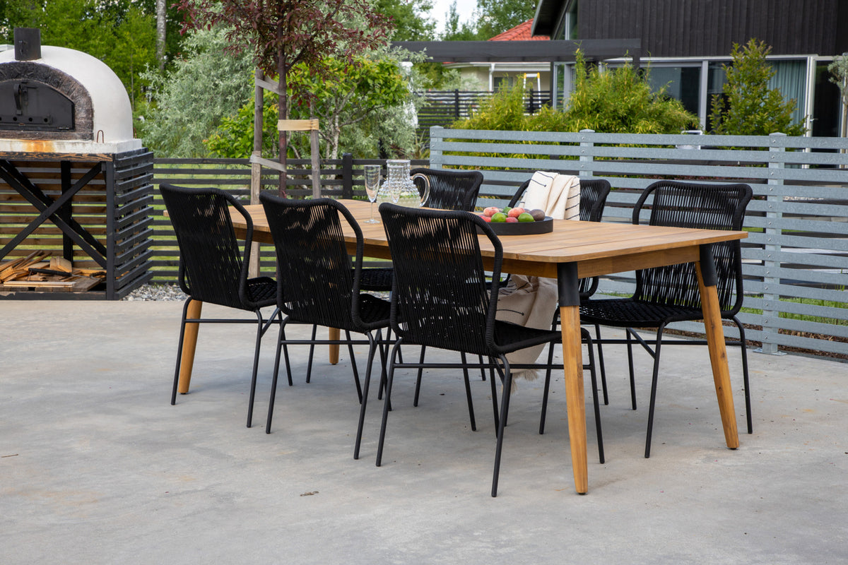 Venture Design Julian Matbord 210x100 + Matstolar Svart