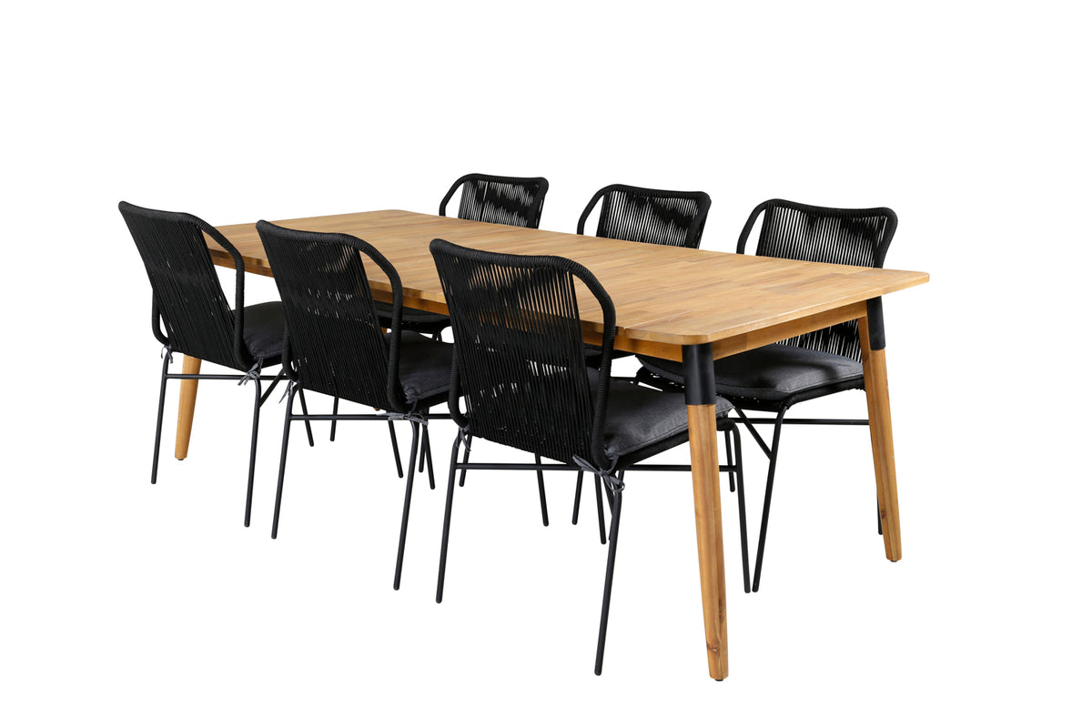 Venture Design Julian Matbord 210x100 + Matstolar Svart