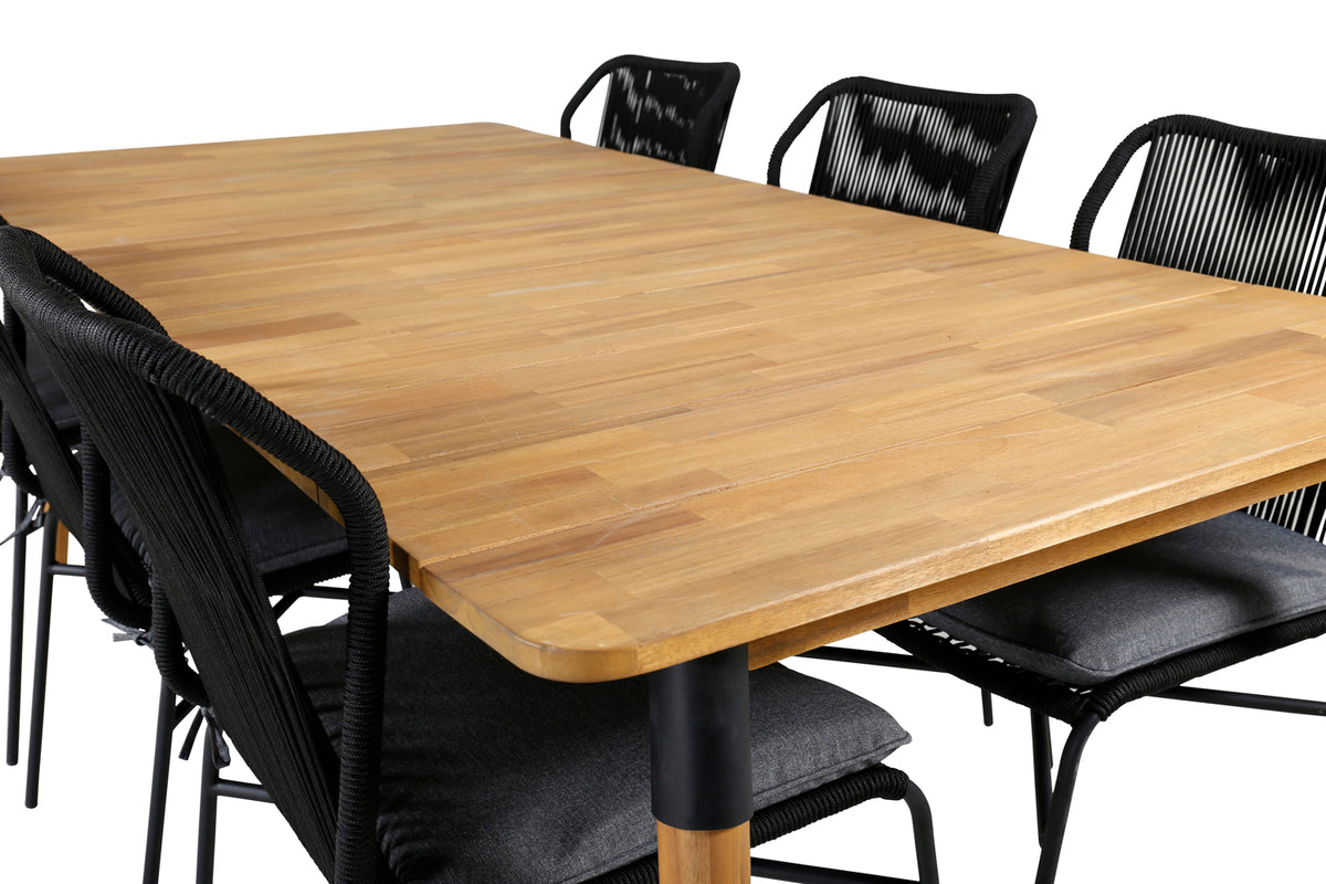 Venture Design Julian Matbord 210x100 + Matstolar Svart