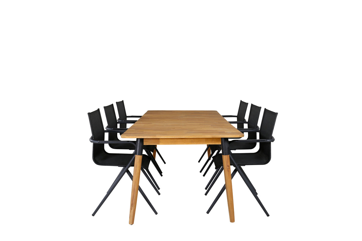 Venture Design Julian & Alina Matbord 210x100 + Matstolar Svart