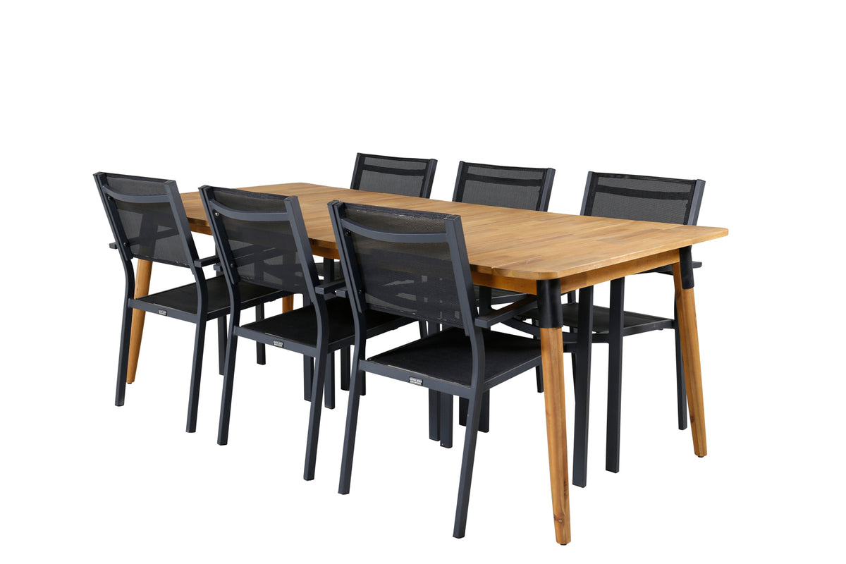 Venture Design Julian & Copacabana Rektangulära Matbord 210 x 100 Natur + Matstolar Svart