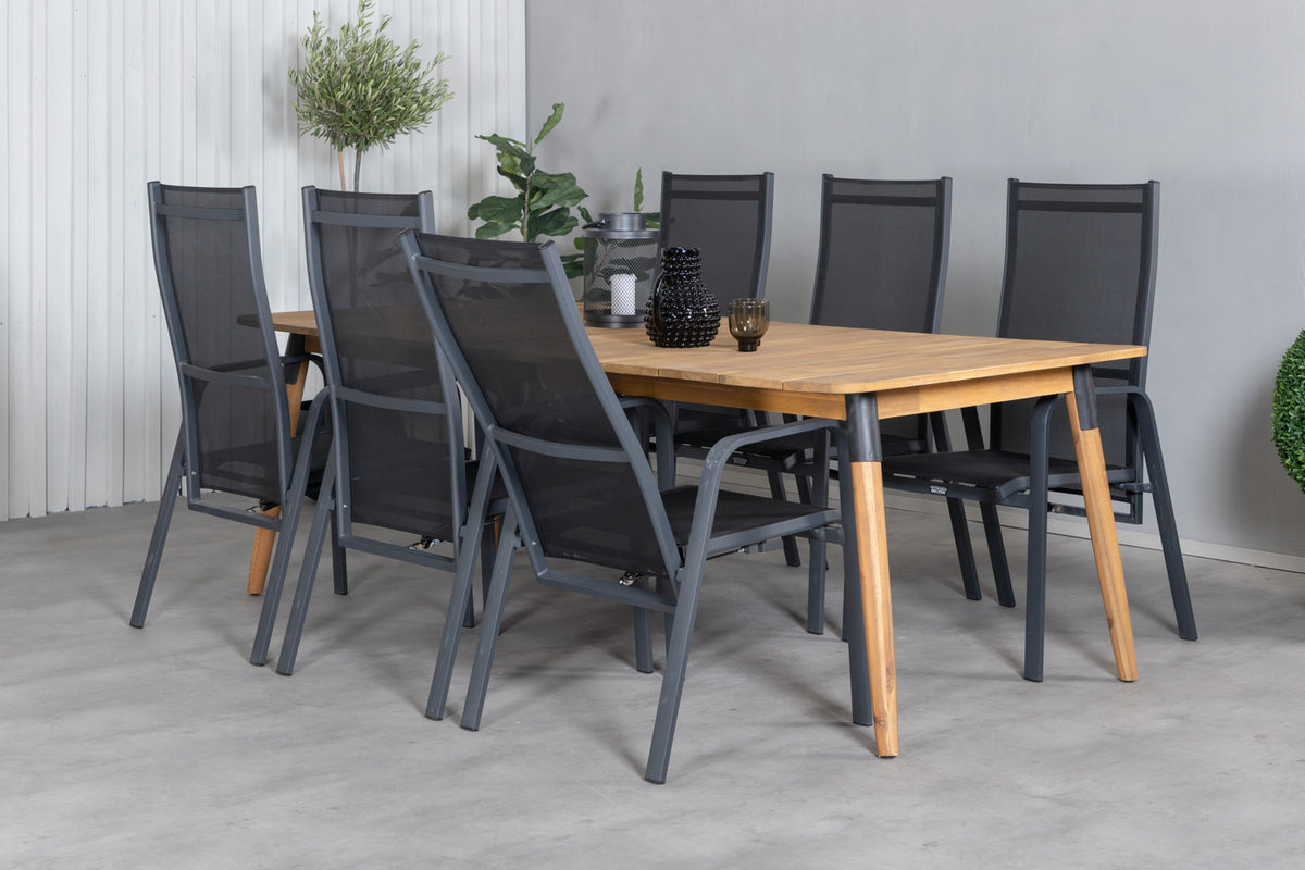 Venture Design Julian & Copacabana Matbord 210x100 + Reclinerstolar Svart