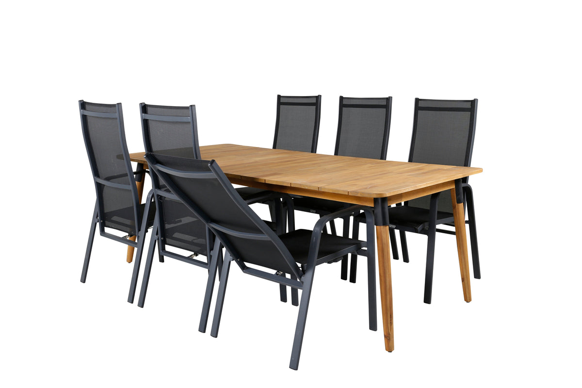Venture Design Julian & Copacabana Matbord 210x100 + Reclinerstolar Svart
