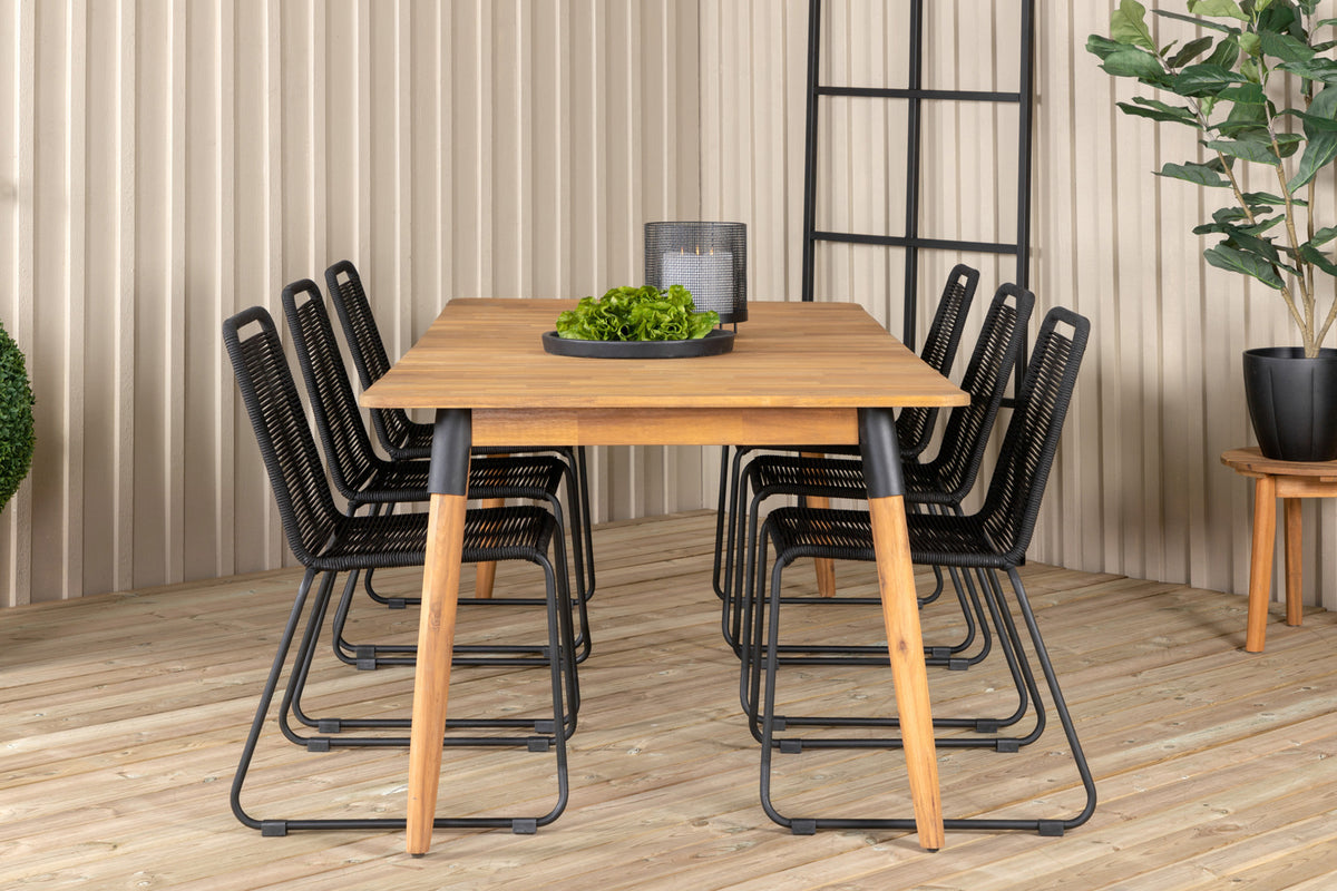 Venture Design Julian & Lindos Rektangulära Matbord 210 x 100 Natur + Matstolar 2-pack Svart