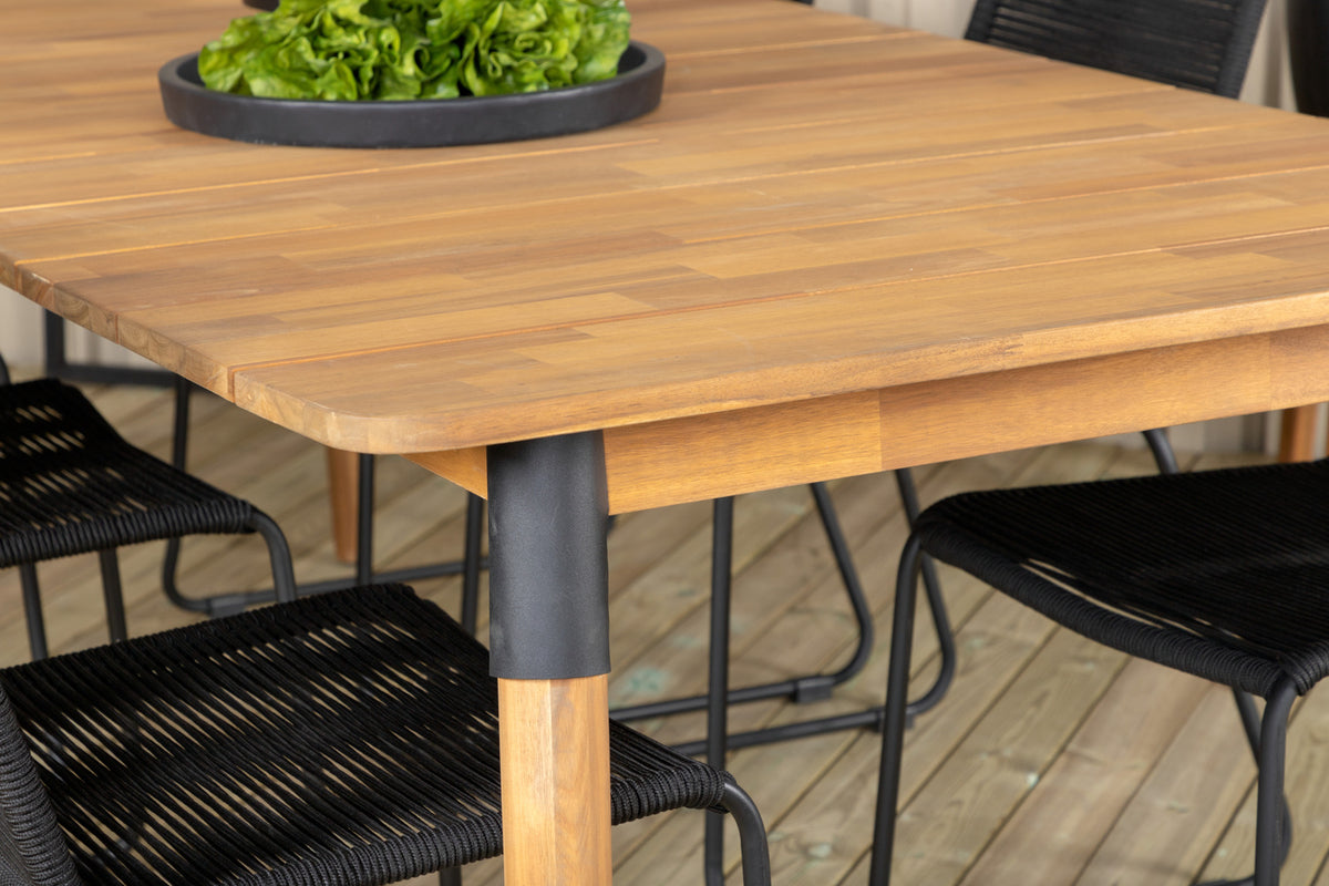 Venture Design Julian & Lindos Rektangulära Matbord 210 x 100 Natur + Matstolar 2-pack Svart