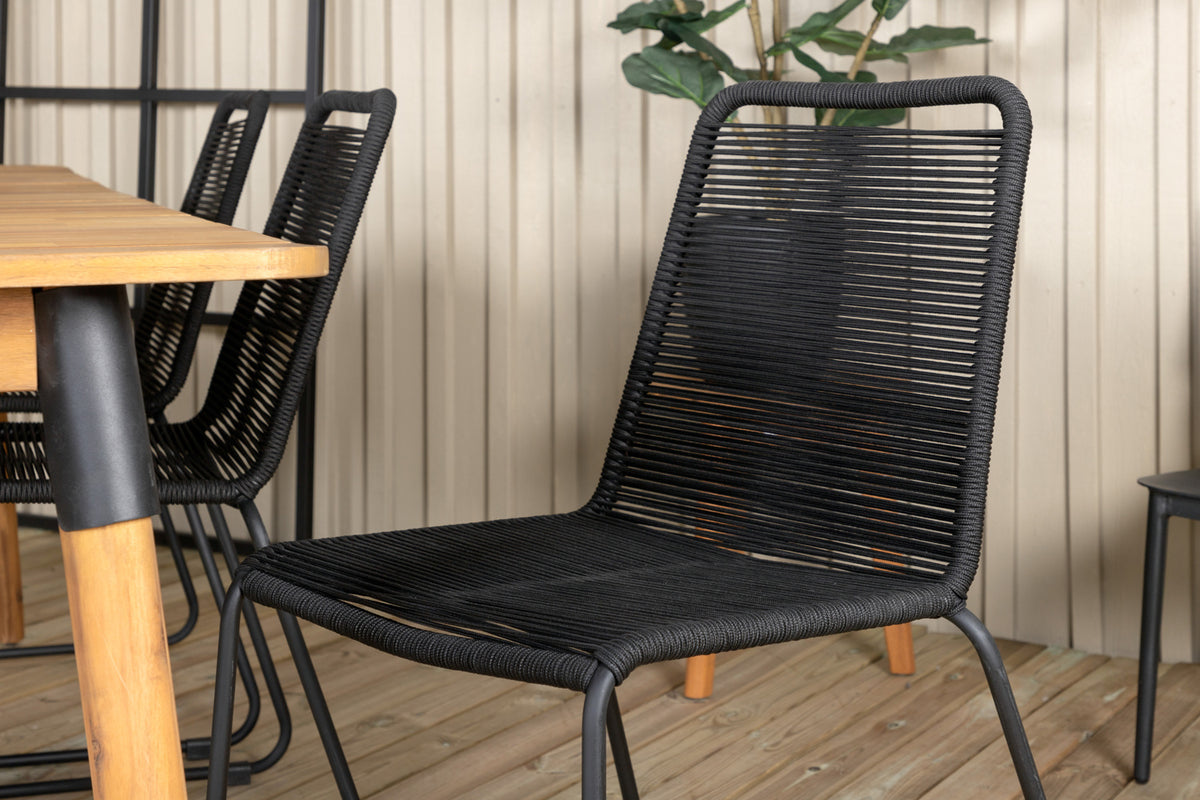 Venture Design Julian & Lindos Rektangulära Matbord 210 x 100 Natur + Matstolar 2-pack Svart
