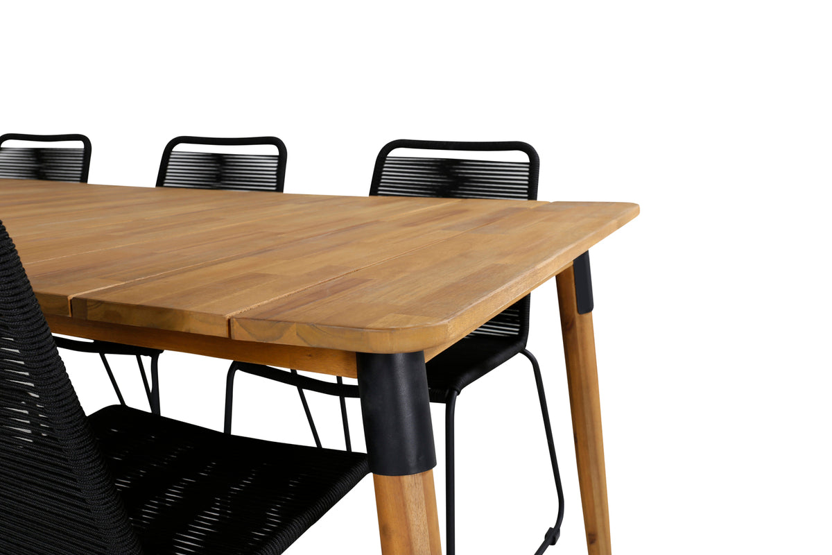 Venture Design Julian & Lindos Rektangulära Matbord 210 x 100 Natur + Matstolar 2-pack Svart