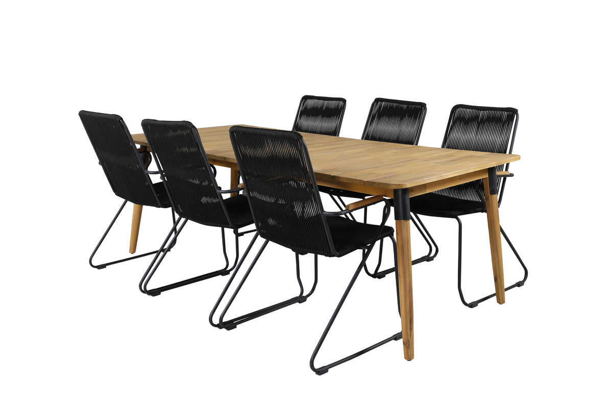 Venture Design Julian & Bois Matbord 210x100 + Matstolar Svart