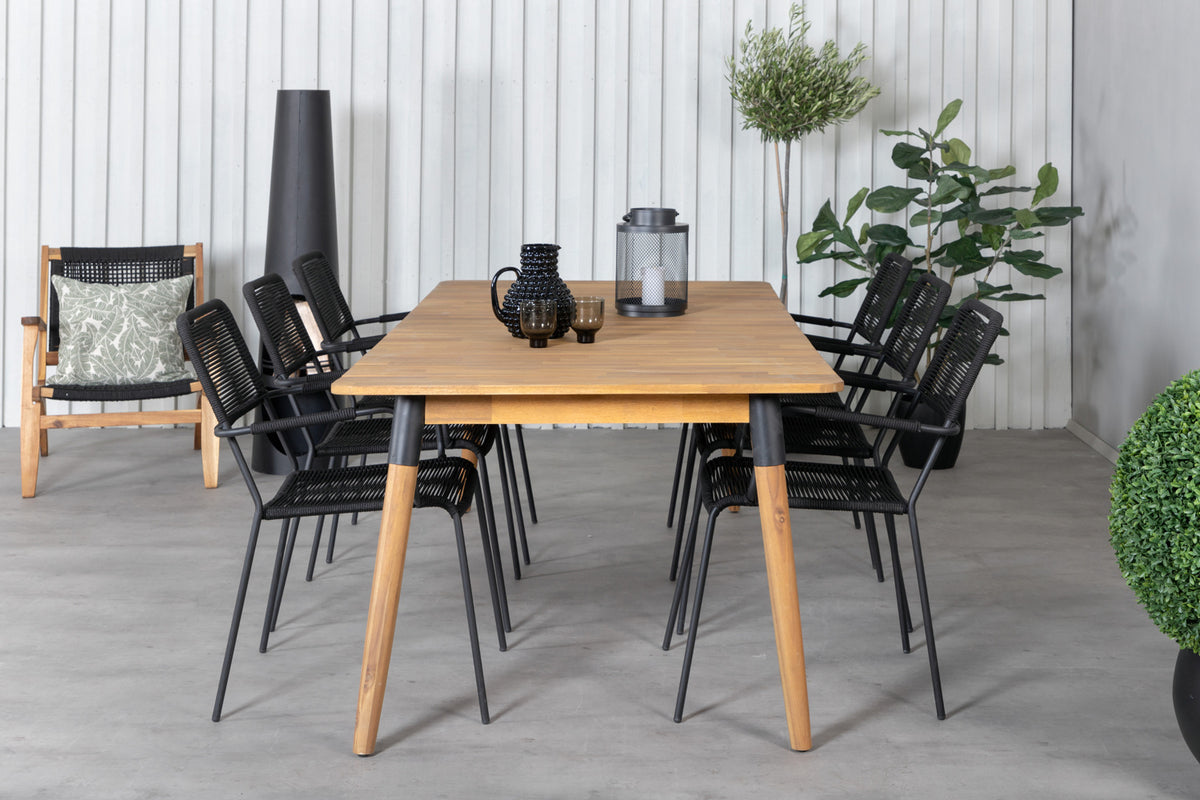 Venture Design Julian & Lindos Rektangulära Matbord 210 x 100 Natur + Matstolar 2-pack Svart