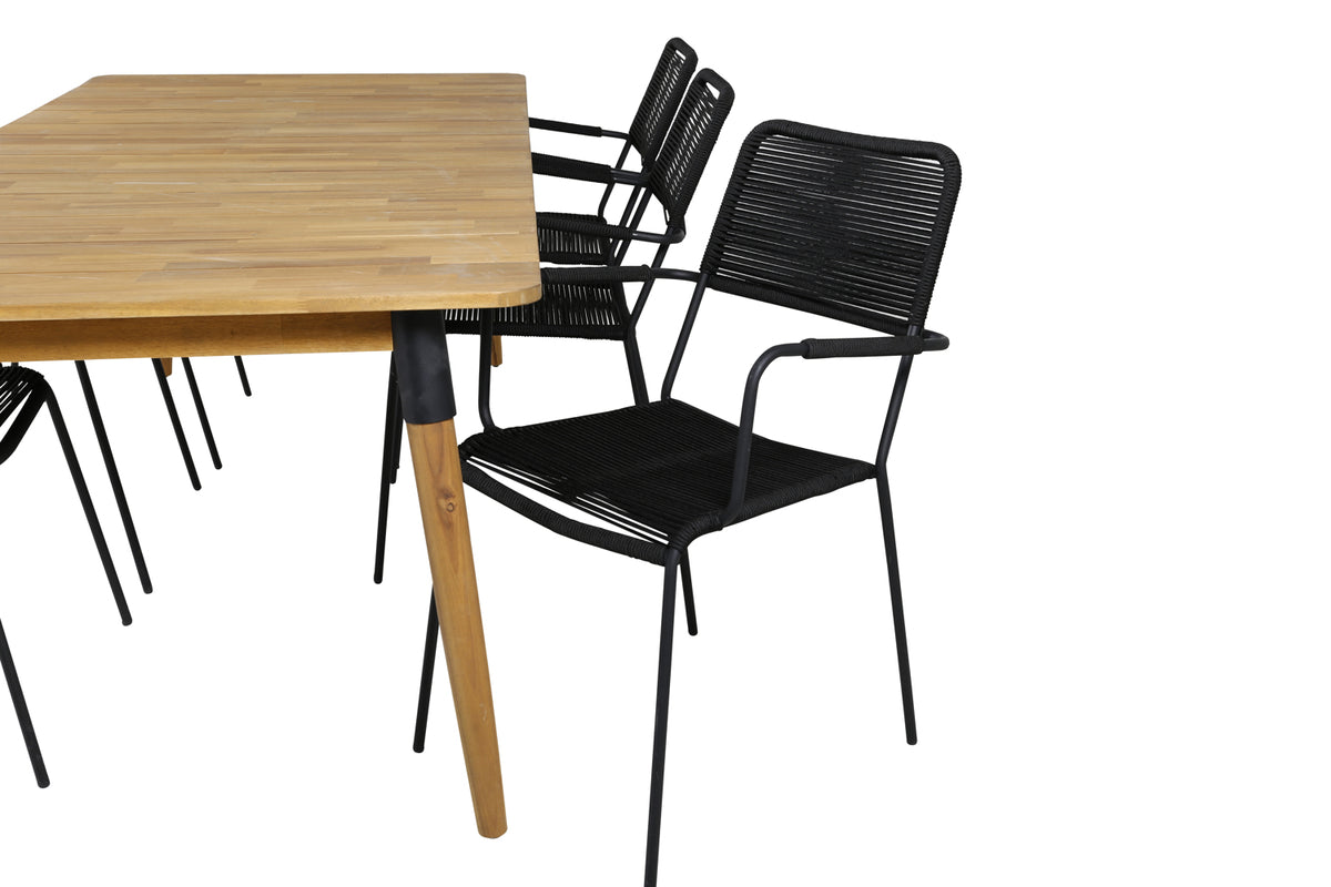 Venture Design Julian & Lindos Rektangulära Matbord 210 x 100 Natur + Matstolar 2-pack Svart