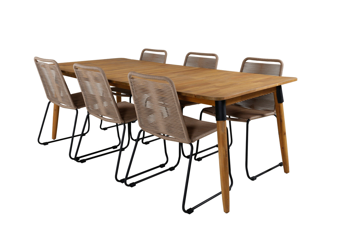 Venture Design Julian & Lindos Matbord 210x100 + Matstolar Brun