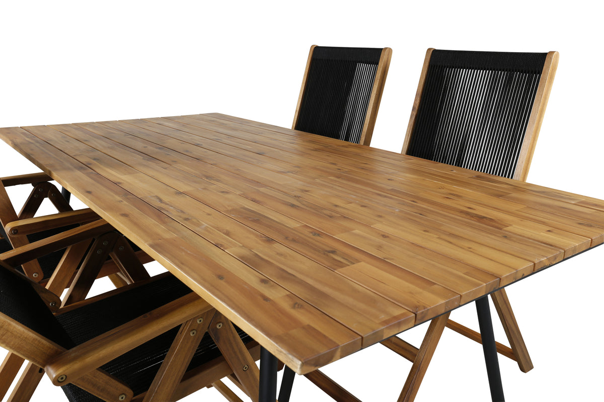 Venture Design Little John & Chan Matstolar 2-pack Svart + Rektangulära Matbord 200 x 100 Natur