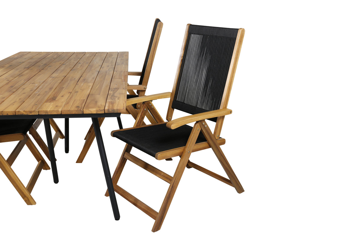 Venture Design Little John & Chan Matstolar 2-pack Svart + Rektangulära Matbord 200 x 100 Natur