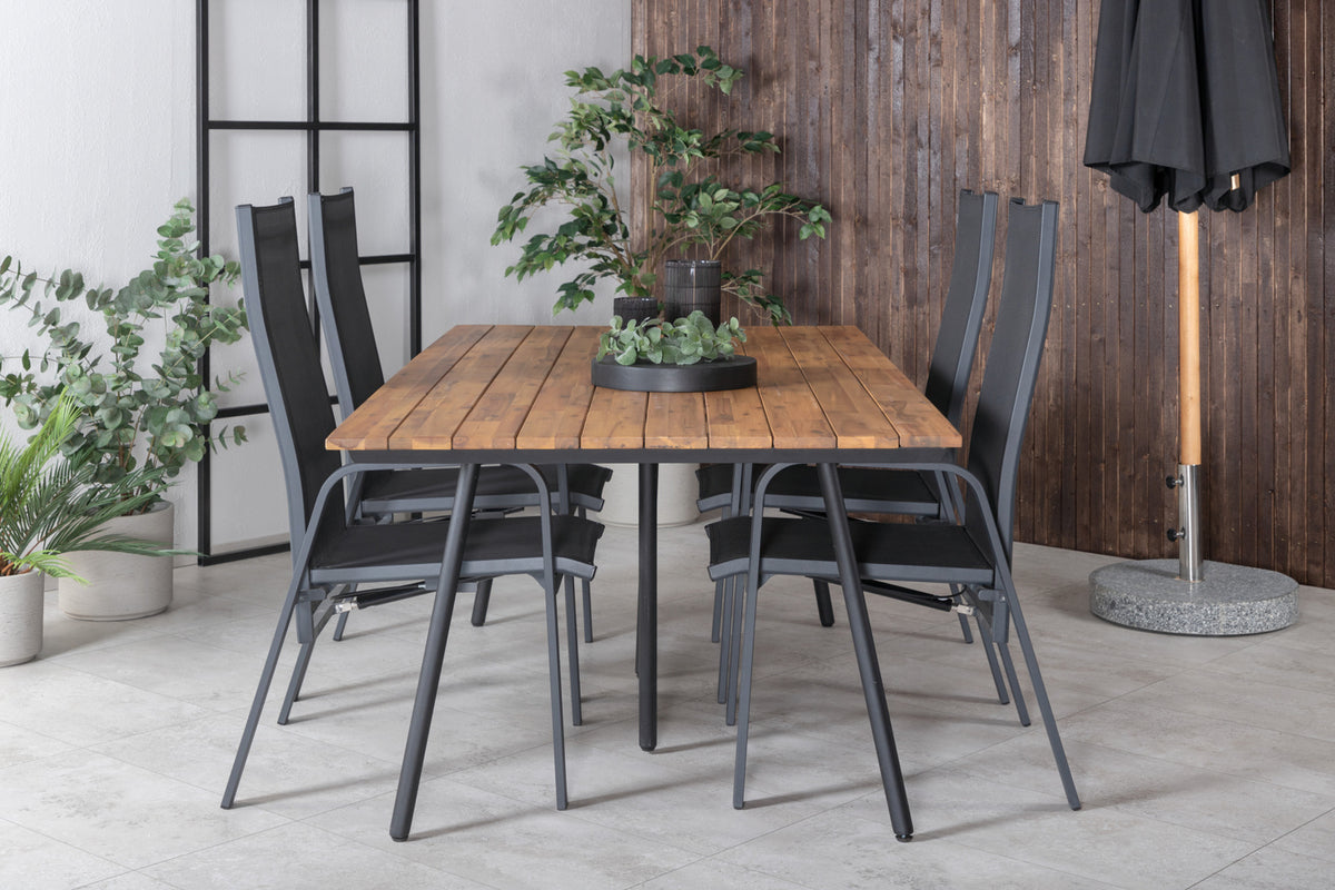 Venture Design Chan & Copacabana Rektangulära Matbord 200 x 100 Natur + Reclinerstolar 2-pack Svart