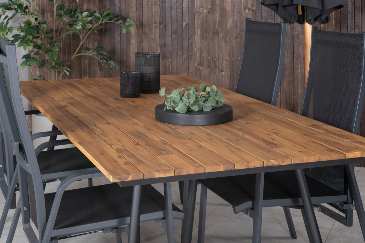 Venture Design Chan & Copacabana Rektangulära Matbord 200 x 100 Natur + Reclinerstolar 2-pack Svart