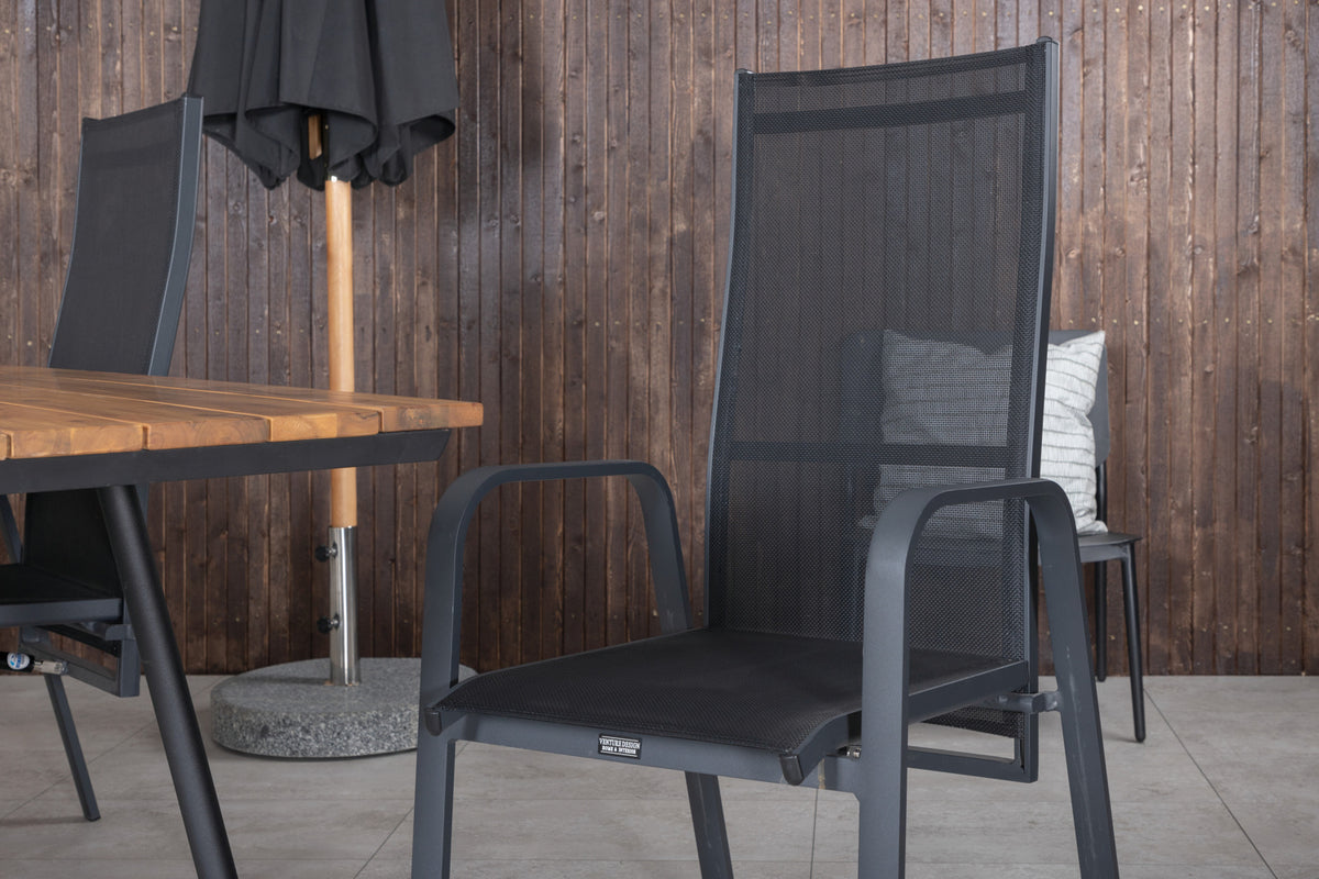 Venture Design Chan & Copacabana Rektangulära Matbord 200 x 100 Natur + Reclinerstolar 2-pack Svart