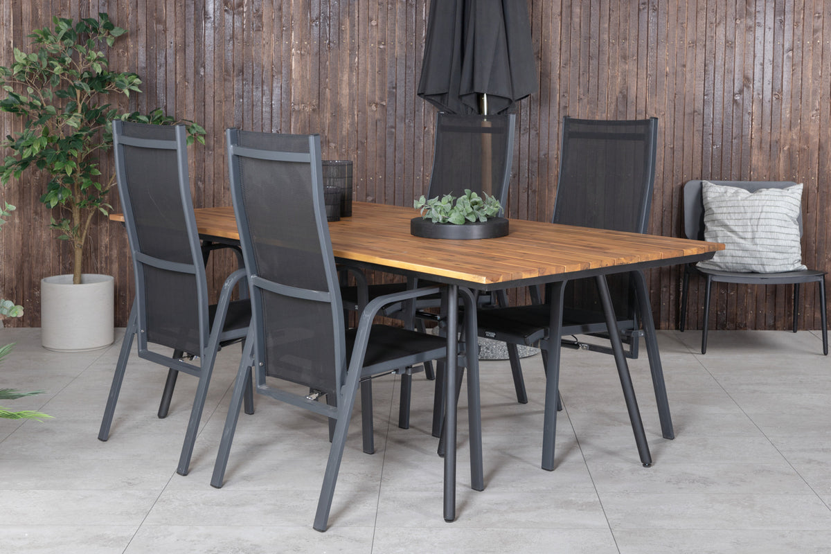 Venture Design Chan & Copacabana Rektangulära Matbord 200 x 100 Natur + Reclinerstolar 2-pack Svart