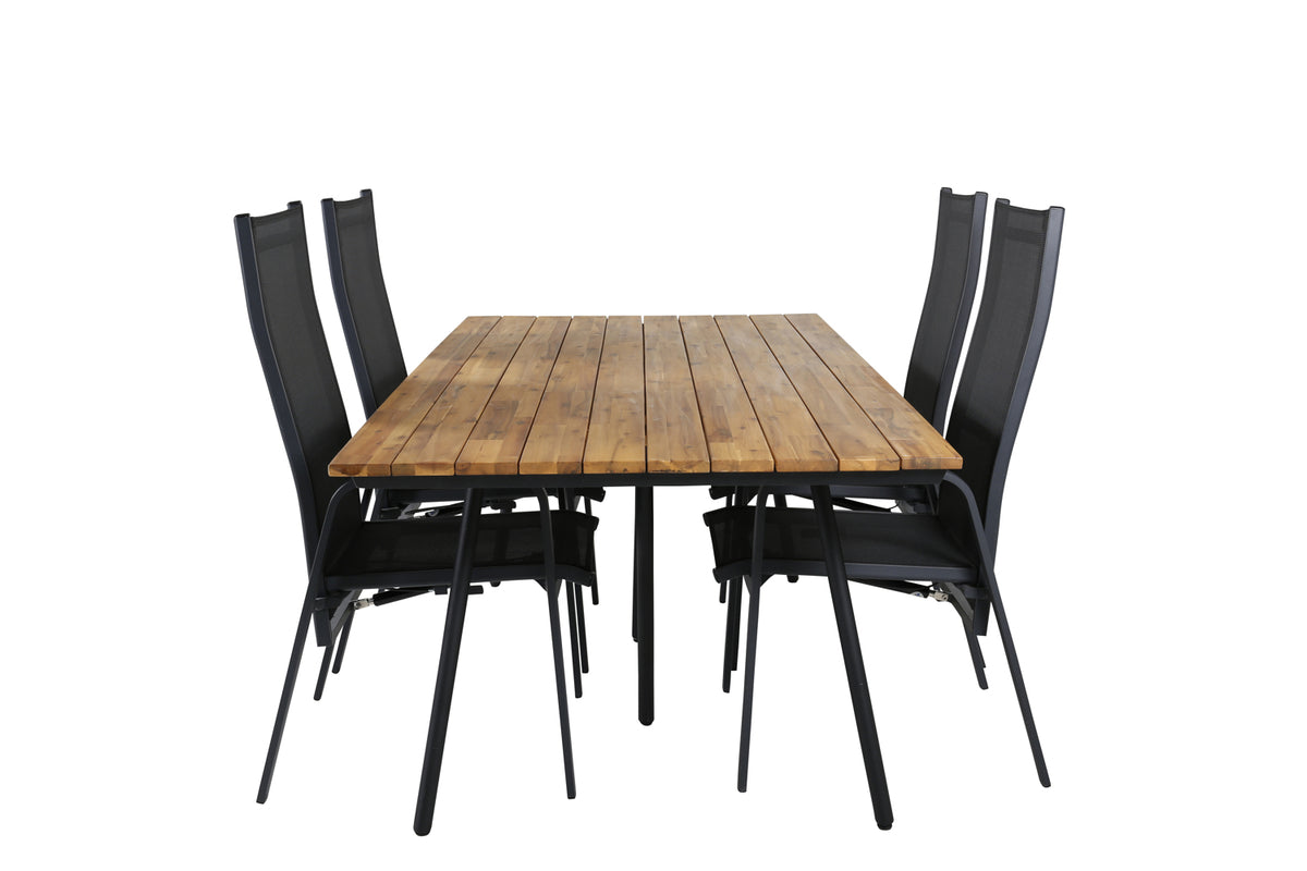 Venture Design Chan & Copacabana Rektangulära Matbord 200 x 100 Natur + Reclinerstolar 2-pack Svart