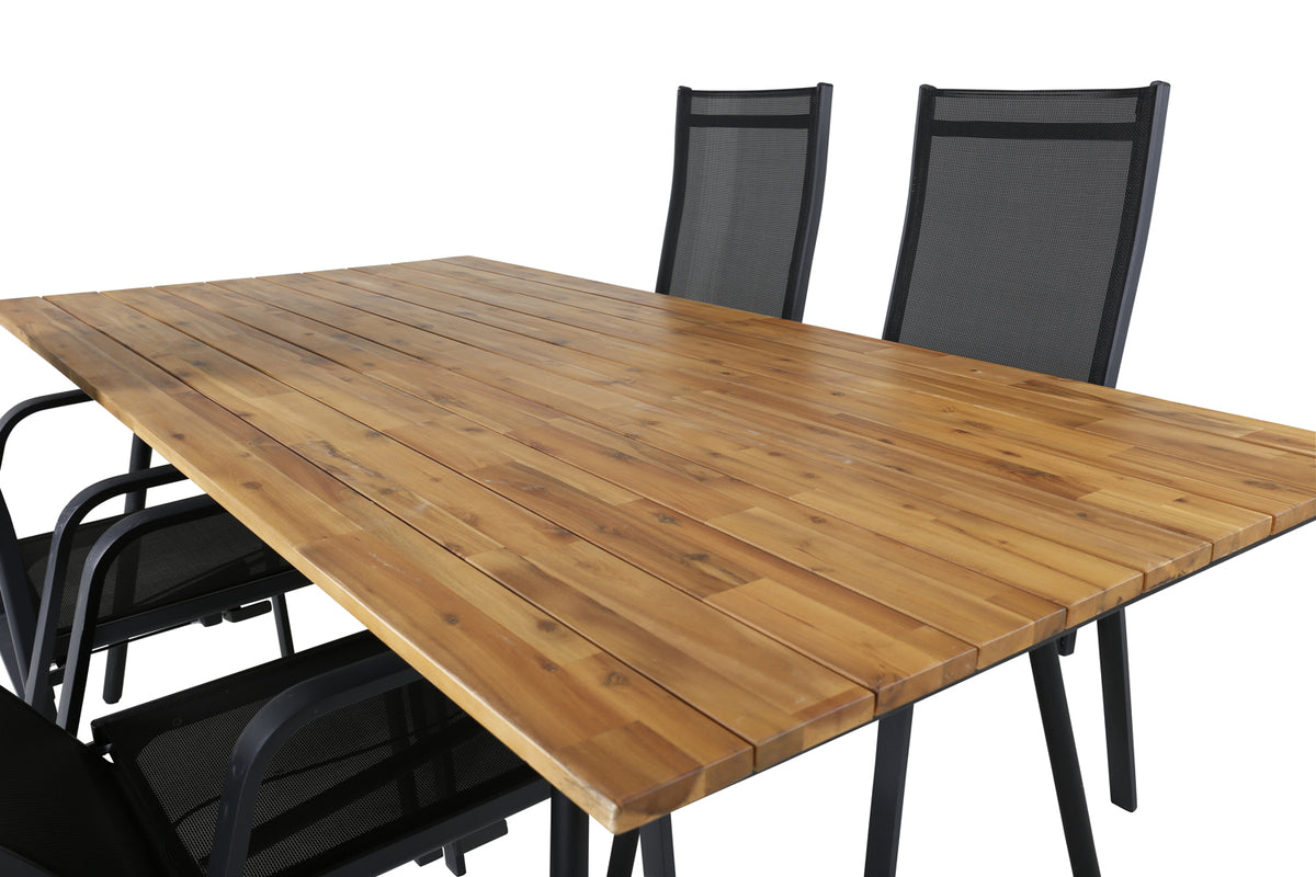 Venture Design Chan & Copacabana Rektangulära Matbord 200 x 100 Natur + Reclinerstolar 2-pack Svart