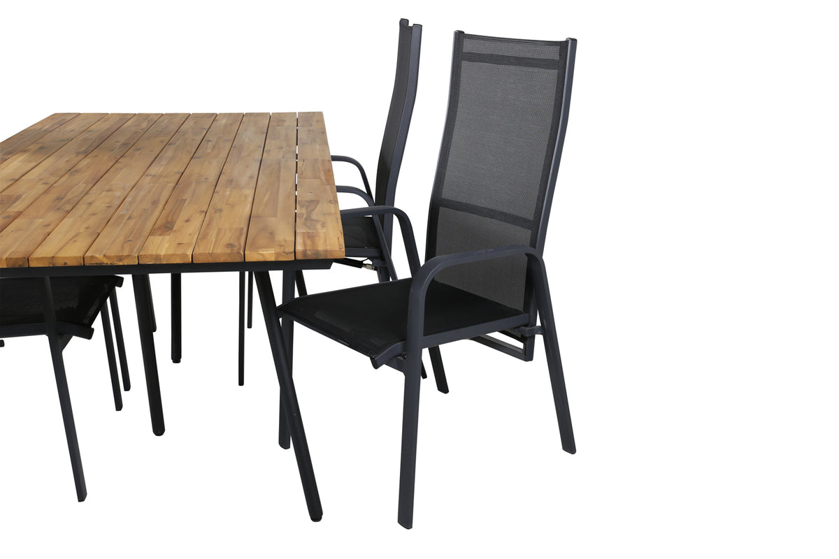 Venture Design Chan & Copacabana Rektangulära Matbord 200 x 100 Natur + Reclinerstolar 2-pack Svart