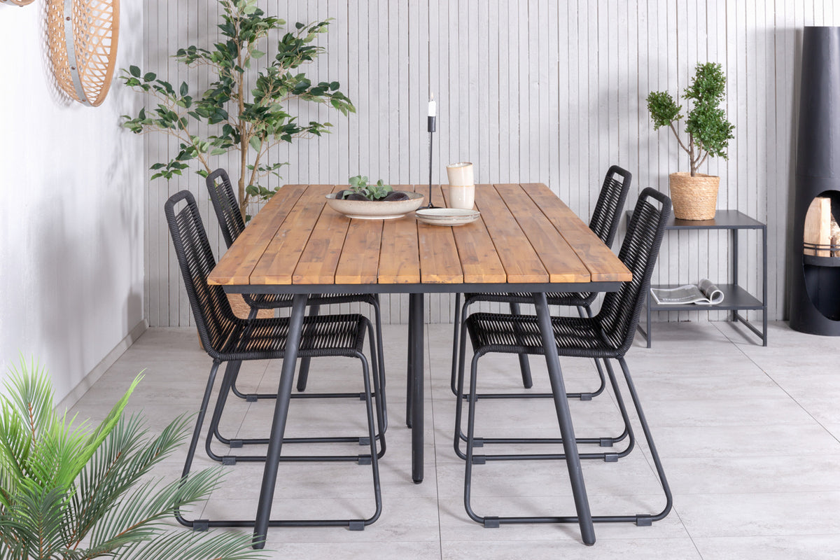 Venture Design Chan & Lindos Rektangulära Matbord 200 x 100 Natur + Matstolar 2-pack Svart