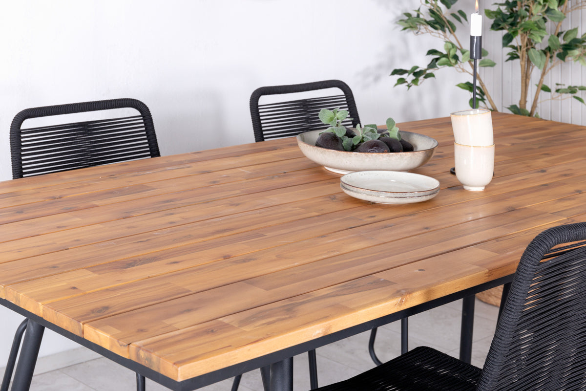 Venture Design Chan & Lindos Rektangulära Matbord 200 x 100 Natur + Matstolar 2-pack Svart