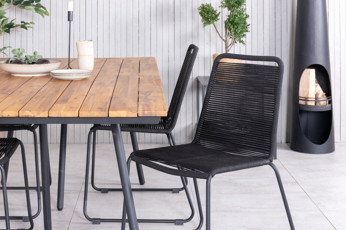Venture Design Chan & Lindos Rektangulära Matbord 200 x 100 Natur + Matstolar 2-pack Svart