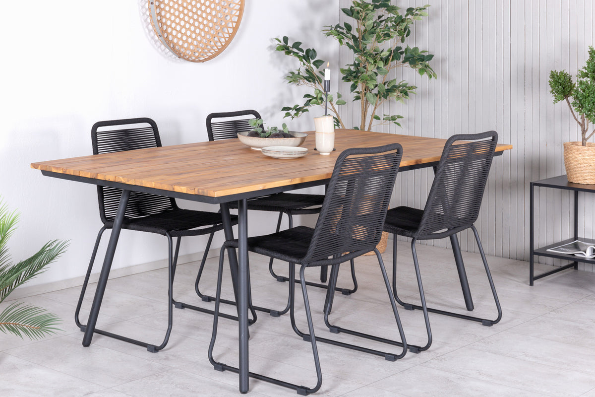 Venture Design Chan & Lindos Rektangulära Matbord 200 x 100 Natur + Matstolar 2-pack Svart