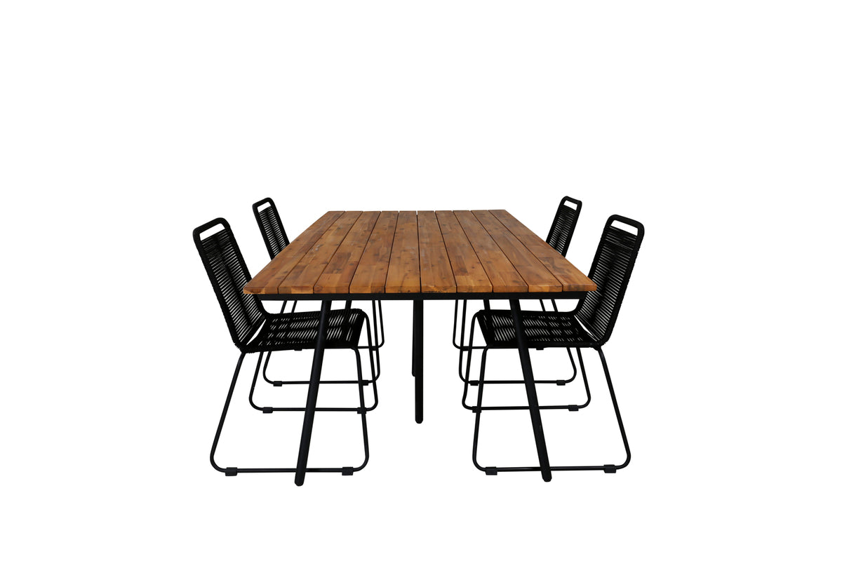 Venture Design Chan & Lindos Rektangulära Matbord 200 x 100 Natur + Matstolar 2-pack Svart