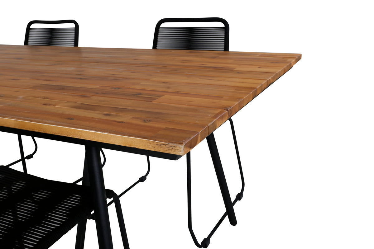 Venture Design Chan & Lindos Rektangulära Matbord 200 x 100 Natur + Matstolar 2-pack Svart