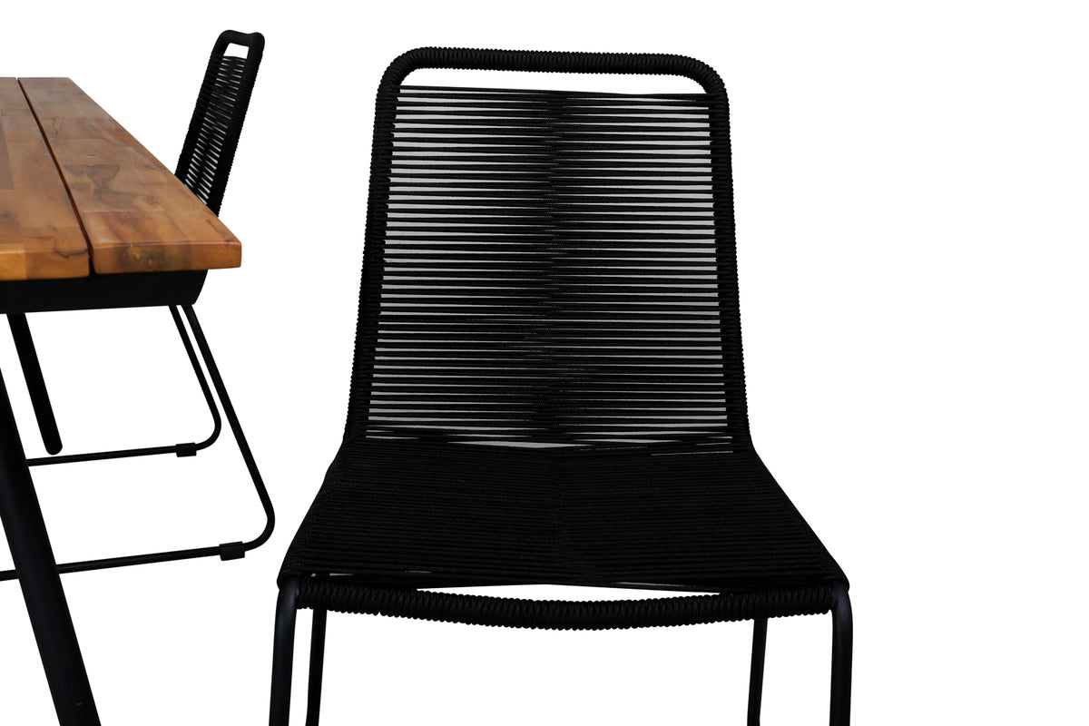 Venture Design Chan & Lindos Rektangulära Matbord 200 x 100 Natur + Matstolar 2-pack Svart