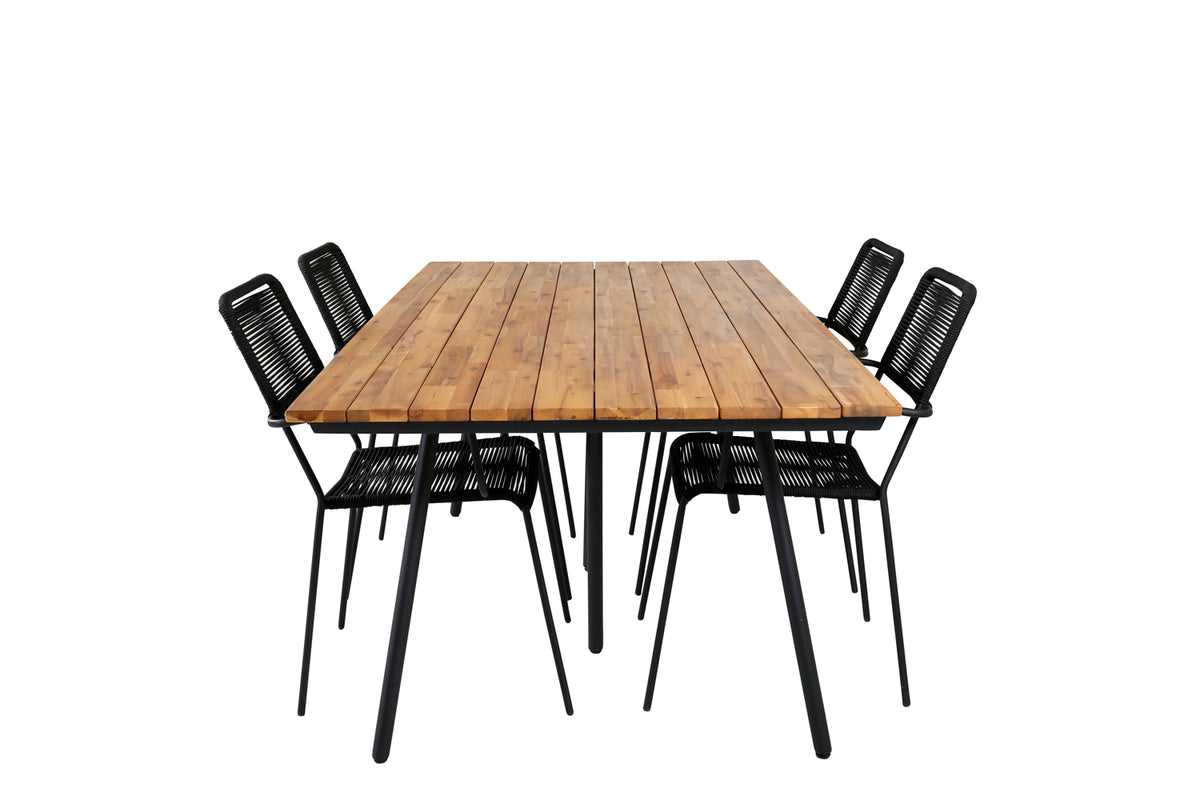 Venture Design Chan & Lindos Matbord 200x100 + Matstolar Svart