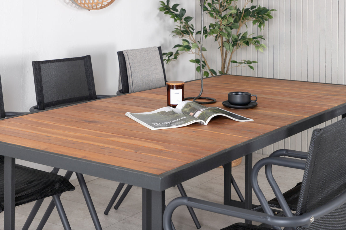 Venture Design Khung & Alina Rektangulära Matbord 75 x 200 x 100 Natur + Matstolar 6-pack Svart