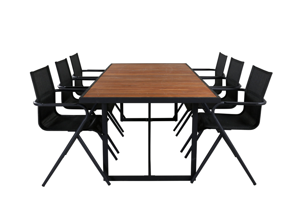Venture Design Khung & Alina Rektangulära Matbord 75 x 200 x 100 Natur + Matstolar 6-pack Svart
