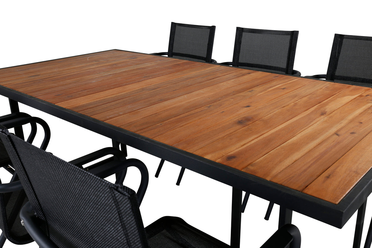 Venture Design Khung & Alina Rektangulära Matbord 75 x 200 x 100 Natur + Matstolar 6-pack Svart