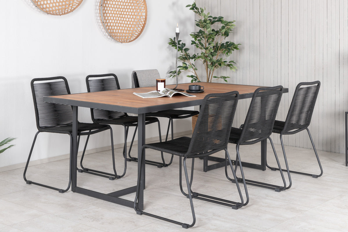 Venture Design Khung & Lindos Rektangulära Matbord 200 x 100 Natur + Matstolar 2-pack Svart