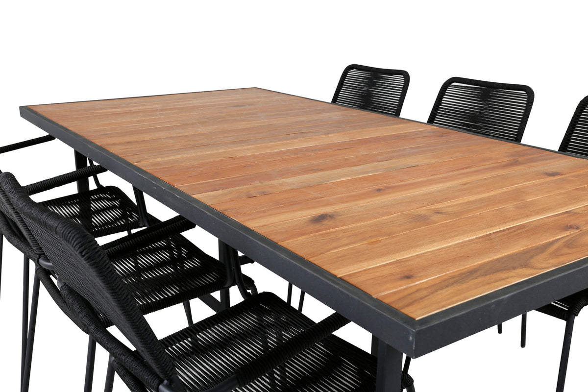 Venture Design Khung & Lindos Rektangulära Matbord 75 x 200 x 100 Natur + Matstolar 2-pack Svart