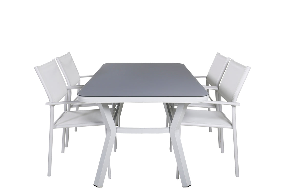 Venture Design Virya & Santorini Matbord 160 x 90 + Matstolar Vit