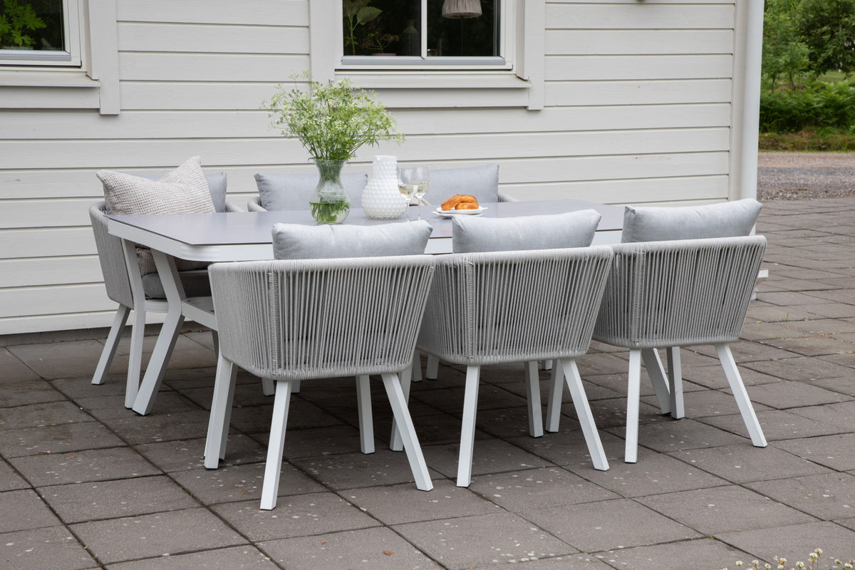 Venture Design Virya Rektangulära Matbord 74 x 200 x 100 Vit + Matstolar 2-pack Grå