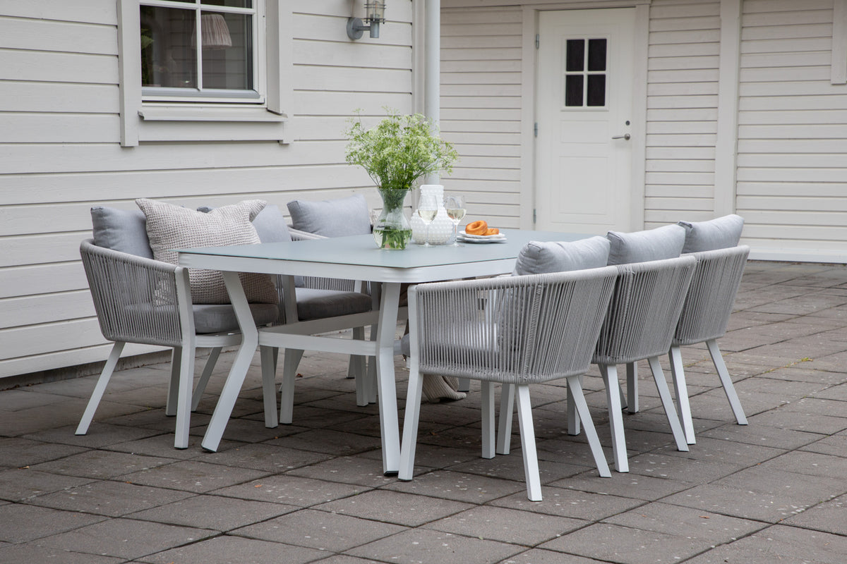 Venture Design Virya Rektangulära Matbord 74 x 200 x 100 Vit + Matstolar 2-pack Grå